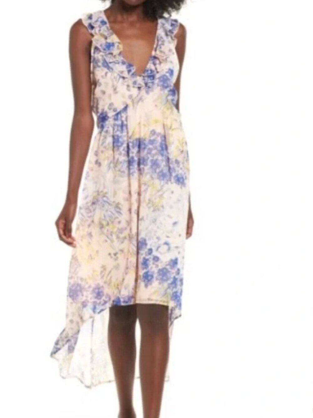 Women's XS NWT Leith Watercolor Floral Ruffle High Low Dress